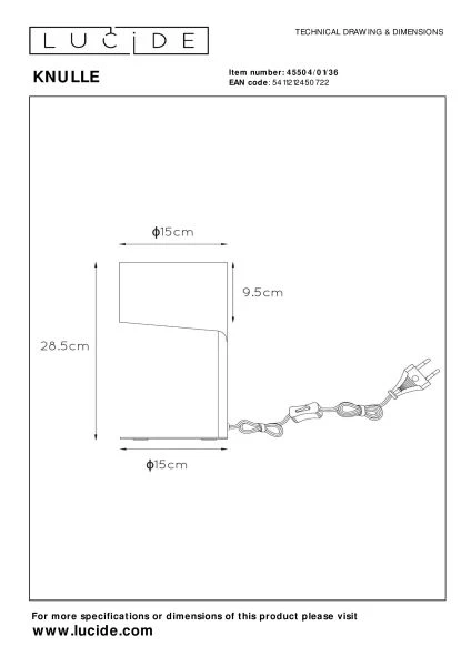 Lucide KNULLE - Tafellamp - Ø 15 cm - 1xE14 - Grijs - technisch